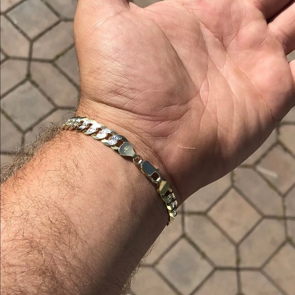 Mens Cuban Bracelet Diamond Cut Two Tone - Picture 7 of 7